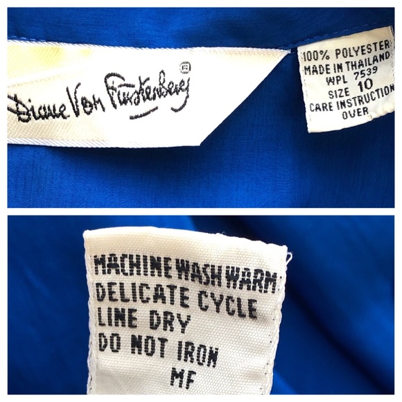 Vintage DVF Cobalt Blue Button Down Blouse Size 10 - Picture 7 of 8